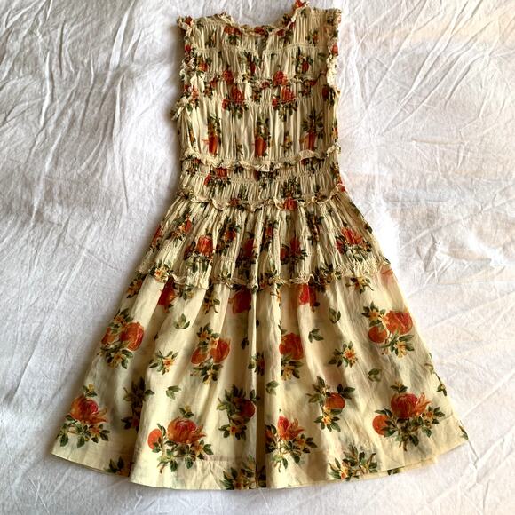 Doen Martha Shirred Ruffle Cotton Sleeveless Mini Dress Orangerie Floral - Picture 11 of 14